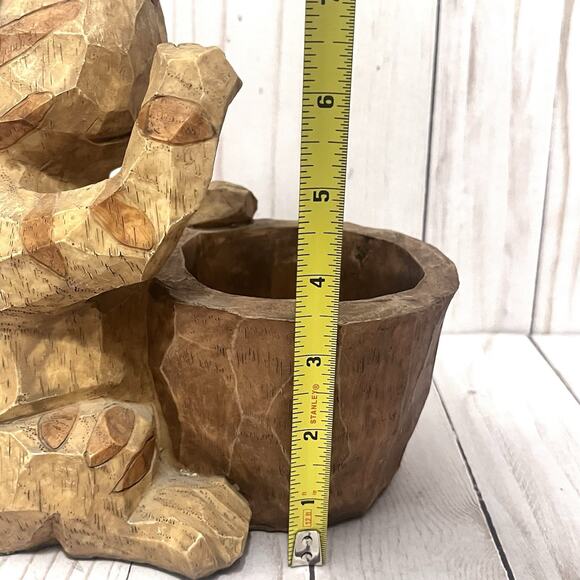 Boho Hand Carved Primitive Wooden Cat Planter or Utensil Holder Rustic Folk Art - Picture 12 of 13